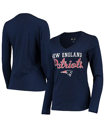 Женская темно-синяя футболка New England Patriots Post Season с длинным рукавом и v-образным вырезом G-III