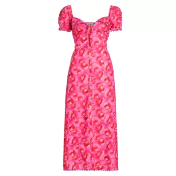 Платье миди Briella из смесового льна с цветочным принтом RIXO