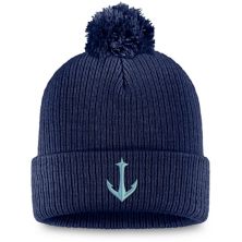 Мужская вязаная шапка с манжетами с логотипом и логотипом Deep Sea Blue Seattle Kraken с помпоном и логотипом фанатиков Fanatics