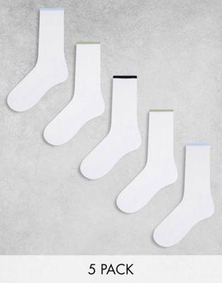 Комплект из 5 спортивных носков ASOS DESIGN белого цвета с зеленой, синей и черной отделкой ASOS DESIGN