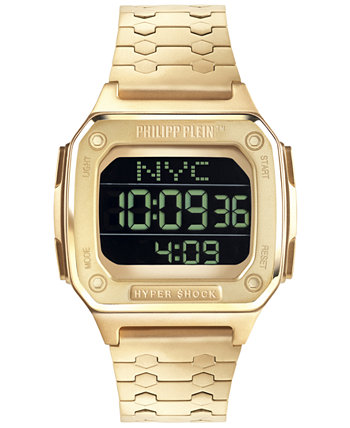 Мужские цифровые часы Hyper Shock с золотым браслетом из нержавеющей стали 44 мм Philipp Plein