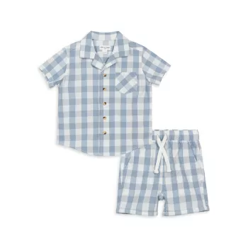 Baby Boy's, Little Boy's &amp; Рубашка из поплина в клетку с короткими рукавами для мальчиков и amp; Комплект шорт Miles the Label