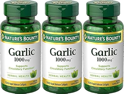 Nature’s Bounty Garlic Extract Supplement, Supports Circulatory Function, 1000 mg Rapid Release Softgels (Мягкие капсулы), 100 Count, Pack of 3 Nature's Bounty