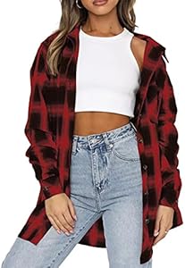 Lacozy Womens Buffalo Plaid Flannel Shirt Long Sleeve Collar Button Down Blouses Tops Lacozy