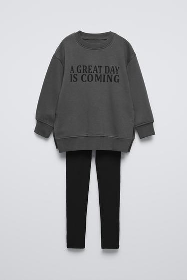 RIB SWEATSHIRT AND LEGGINGS WITH TEXT MATCHING SET ZARA