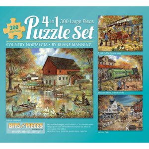 Bits and Pieces Bundle of Four 4-in-1 300 Piece Country Jigsaw Puzzles by Ruane Manning 16" x 20" Bits and Pieces