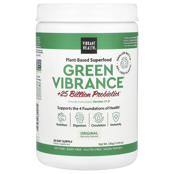 Green Vibrance +25 миллиардов пробиотиков, версия 21.0, оригинал, 11,64 унции (330 г) VIBRANT