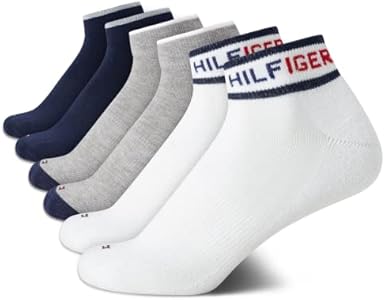 Tommy Hilfiger Boys' Athletic Socks - Performance Cushion Quarter Cut Ankle Socks (6 Pack) Tommy Hilfiger