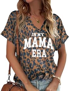 Mama V Neck Shirt Women Funny Mom Life T-Shirt Mother's Day Short Sleeve Graphic Tees Mama Gift Casual Tops Blouse Earlymemb