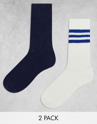 Комплект махровых носков с темно-синими полосками ASOS DESIGN, 2 пары ASOS DESIGN