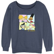 Juniors' Hey Arnold! Arnold Gerald Phoebe And Helga Square Portraits Slouchy Terry Graphic Pullover Nickelodeon