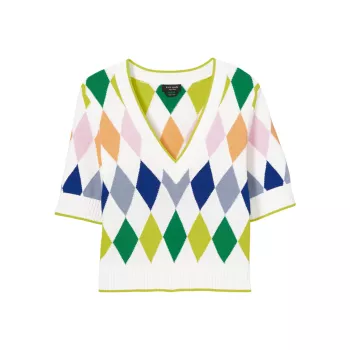 Short-Sleeve Argyle Sweater Kate Spade New York