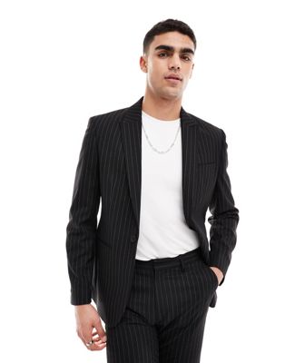 ASOS DESIGN slim suit jacket in black pinstripe ASOS DESIGN