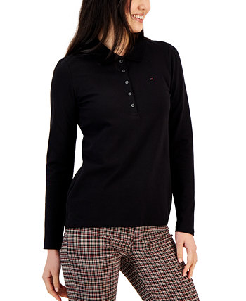 Женская рубашка-поло с длинными рукавами и логотипом Tommy Hilfiger