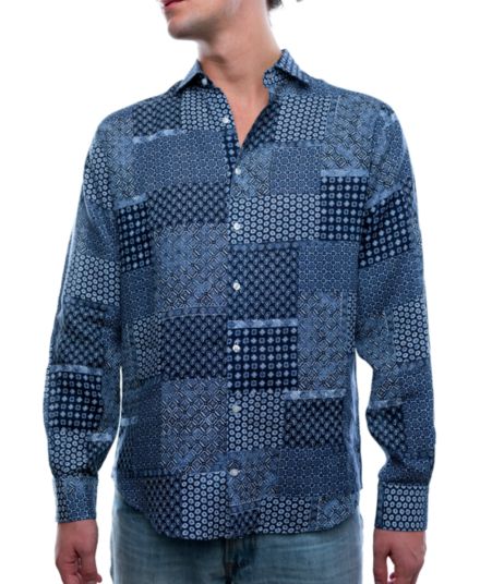 Льняная рубашка с геометрическим принтом Modern Fit Saryans Arthur