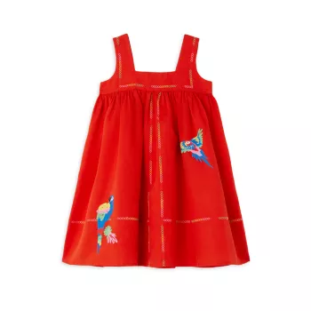 Маленькая девочка &amp;amp; Платье без рукавов с вышивкой попугаев для девочек Stella McCartney Kids