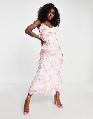 Ever New ruffle midi dress in ivory floral Ever New