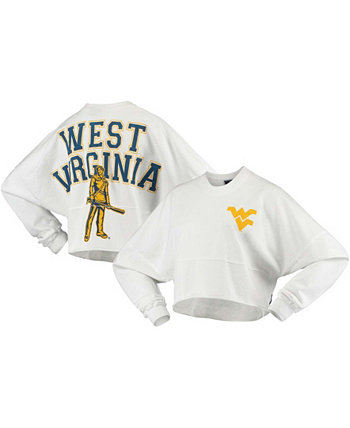 Женская белая укороченная футболка с длинным рукавом West Virginia Mountaineers с необработанным краем Spirit Jersey