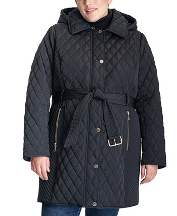 Стеганое пальто больших размеров с поясом Michael Kors