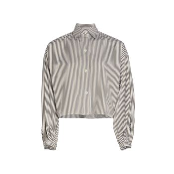 Rendezvous Stripe Cotton Button-Front Crop Shirt TWP