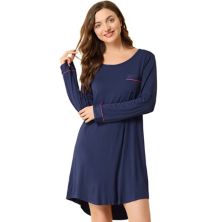 Women's Pajama Round Neck Long Sleeve Sleepwear Soft Female Lounge Dress ALLEGRA K