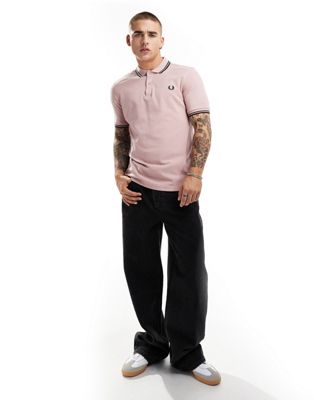 Fred Perry twin tipped polo shirt in light pink Fred Perry
