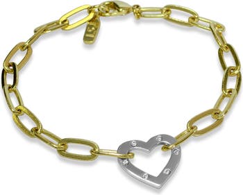 Two-Tone CZ Heart Chain Bracelet Liza Schwartz