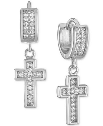 Серьги-кольца Huggie Hoop с кубическим цирконием и крестом из стерлингового серебра, созданные для Macy's ESQUIRE