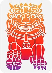 BENECREAT Chinese Lion Painting Stencils, 12x12 inch Oriental Theme Plastic Decoration Template for DIY, Engraving, Scrapbooking Benecreat