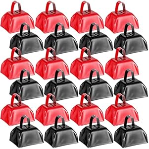 24 Pcs Metal Cowbell with Handle Cow Bells Noise Makers for Sporting Events Small Cow Bell Loud Bells Noisemaker Call Bells for Wedding Cheering Football Games, 3 x 2.8 x 2.5 Inch (Black) Yeshone