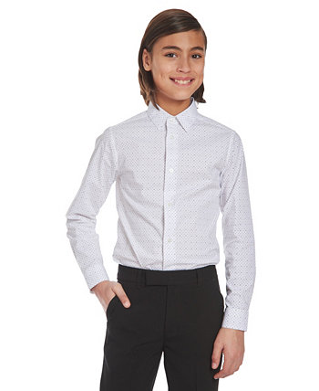 Рубашка для мальчиков Calvin Klein с узором в горошек и логотипом, Slim-Fit Stretch Calvin Klein