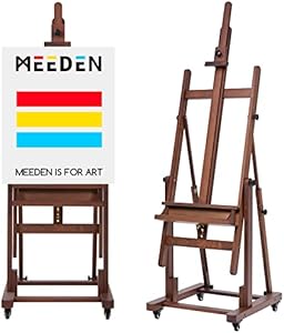 MEEDEN Extra Large Heavy-Duty H-Frame Studio Easel - Solid Beech Wooden Artist Professional Easel, Painting Art Easel Stand with 4 Premium Locking Silent Caster Wheels, Hold Max 82" MEEDEN