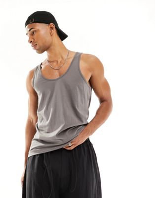 ASOS DESIGN tank top with scoop neck in washed gray ASOS DESIGN
