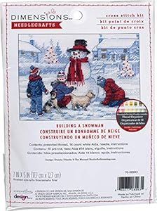 Dimensions 70-08993 Building a Snowman Embroidery Christmas Cross Stitch Kit, 7" x 5", 14 Count White Aida, Multicolor Dimensions