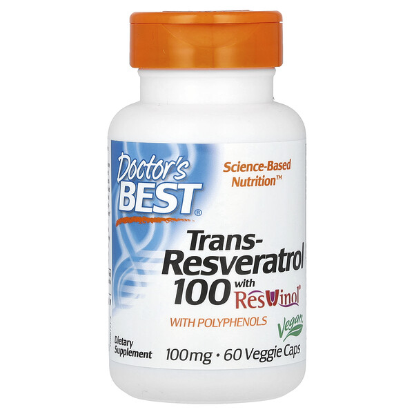 Транс-ресвератрол 100 с ресвинолом, 100 мг, 60 растительных капсул Doctor's Best