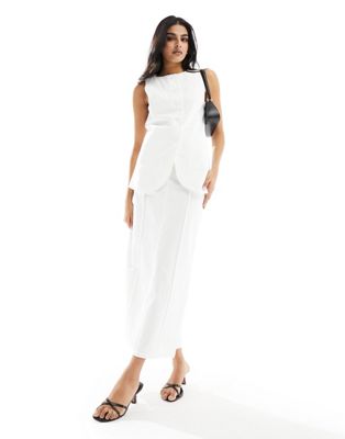 4th & Reckless linen look maxi seam detail skirt in white - part of a set 4TH & RECKLESS