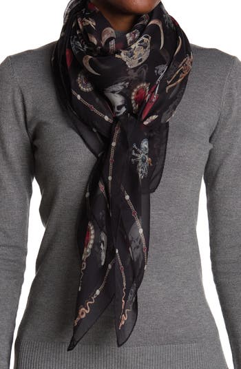 Шелковый шарф с принтом Trinket, украшенный драгоценными камнями Alexander McQueen
