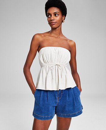 Women's Linen-Blend Strapless Tie-Front Top, Created for Macy's And Now This