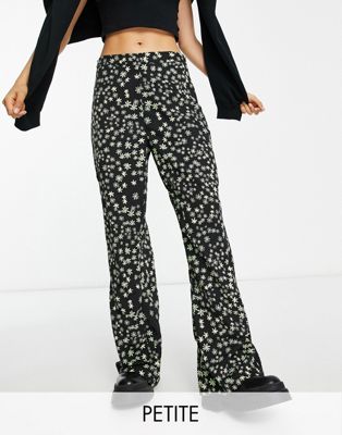 Pieces Petite exclusive flared pants in black & green floral Pieces Petite