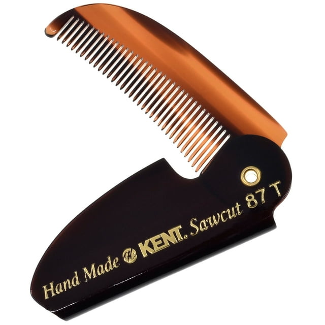 Kent 87T Handmade Folding Pocket Comb for Men, Fine Tooth Hair Comb Straightener for Everyday Grooming Styling Hair, Beard or Mustache, Use Dry or with Balms, Saw Cut Hand Polished, Made in England Kent