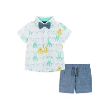 Baby Boy's &amp; Рубашка с короткими рукавами для маленького мальчика, состоящая из трех частей, с короткими рукавами и принтом кролика; Комплект шорт Andy & Evan