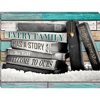 Blue and White Our Story Rectangular Wall Art Decor 10" x 14" Glow Decor