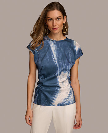 Women's Printed Side-Ruched Short Sleeve Top Donna Karan New York