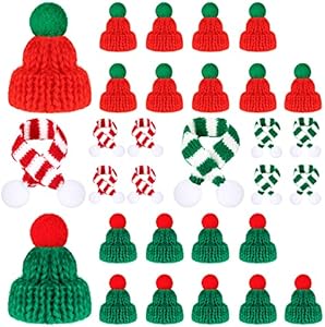 Chalyna 30 Pcs Mini Hat for Craft Knit Small Snowman Hat Mini Christmas cap Scarf Tiny Santa Elf cap Ornament Chalyna