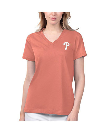 Женская футболка Coral Philadelphia Phillies Game Time с v-образным вырезом Margaritaville