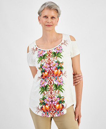 Petite Julia Jungle Cold-Shoulder Top, Created for Macy's J&M Collection