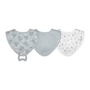 green sprouts Muslin Stay-dry Bandana Teether Bibs made from Organic Cotton (3 pack) | Soothes gums & protects from drool | Machine washable, sterilizer safe, Made without BPA Green sprouts