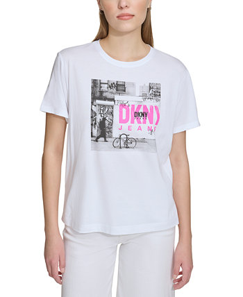 Женская футболка с логотипом в стиле граффити DKNY