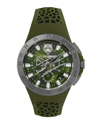 Мужские часы Thunderstorm Chrono с зеленым силиконовым ремешком, 43 мм Plein Sport