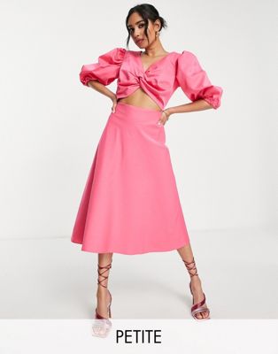 Collective the Label Petite twist front cut out back midi dress in bright pink Collective The Label Petite